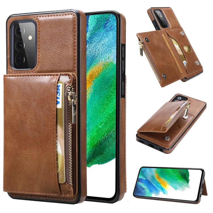 For Samsung Galaxy A72 5G / 4G Zipper Wallet Bag PU Back Cover Shockrpoof Phone Case with Holder & Card Slots & Wallet