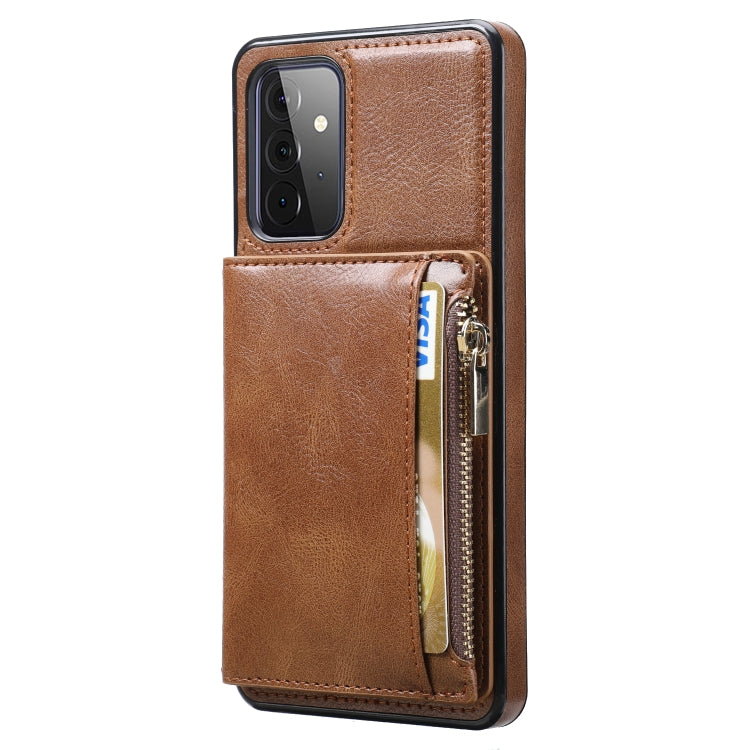 For Samsung Galaxy A72 5G / 4G Zipper Wallet Bag PU Back Cover Shockrpoof Phone Case with Holder & Card Slots & Wallet
