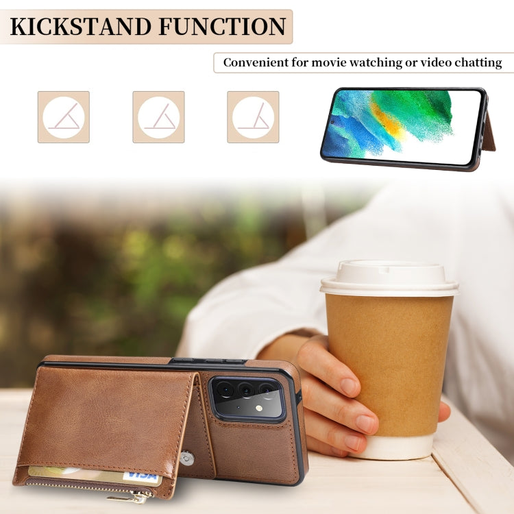 For Samsung Galaxy A72 5G / 4G Zipper Wallet Bag PU Back Cover Shockrpoof Phone Case with Holder & Card Slots & Wallet