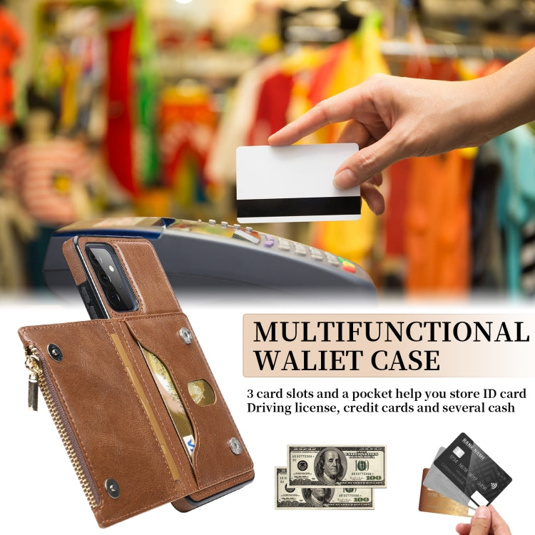 For Samsung Galaxy A72 5G / 4G Zipper Wallet Bag PU Back Cover Shockrpoof Phone Case with Holder & Card Slots & Wallet