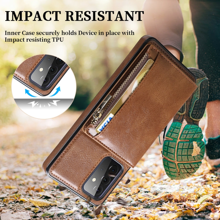 For Samsung Galaxy A72 5G / 4G Zipper Wallet Bag PU Back Cover Shockrpoof Phone Case with Holder & Card Slots & Wallet
