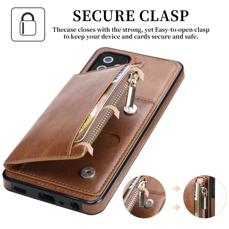 For Samsung Galaxy A72 5G / 4G Zipper Wallet Bag PU Back Cover Shockrpoof Phone Case with Holder & Card Slots & Wallet