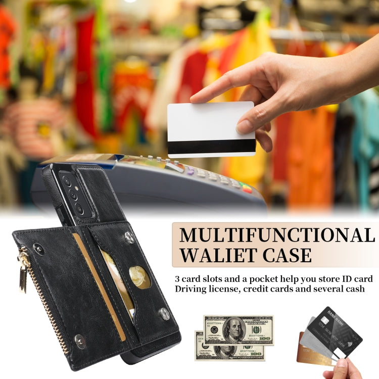 For Samsung Galaxy A82 Zipper Wallet Bag PU Back Cover Shockrpoof Phone Case with Holder & Card Slots & Wallet