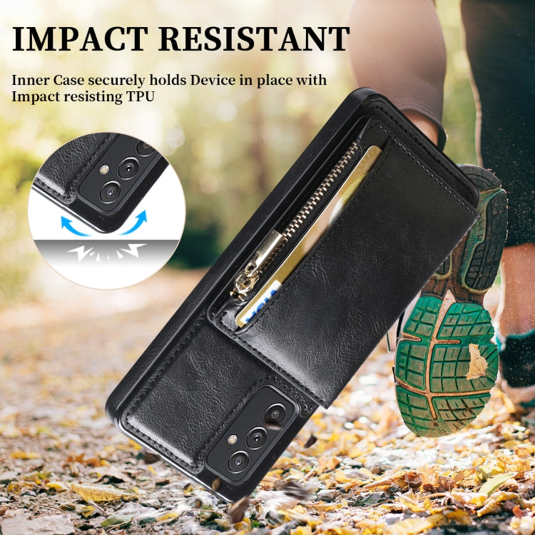 For Samsung Galaxy A82 Zipper Wallet Bag PU Back Cover Shockrpoof Phone Case with Holder & Card Slots & Wallet