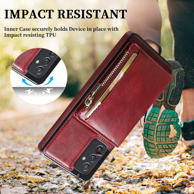 For Samsung Galaxy A82 Zipper Wallet Bag PU Back Cover Shockrpoof Phone Case with Holder & Card Slots & Wallet