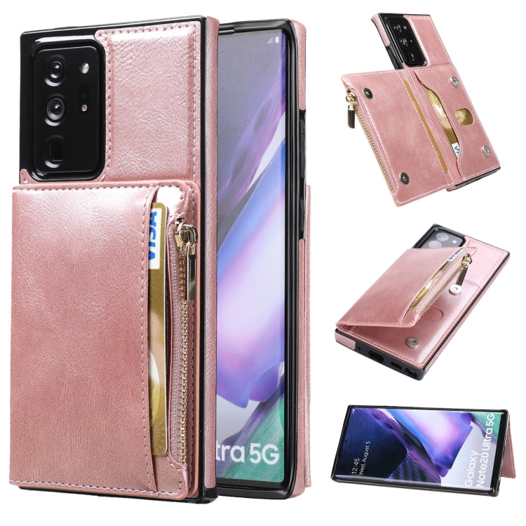 For Samsung Galaxy Note20 Ultra Zipper Wallet Bag PU Back Cover Shockrpoof Phone Case with Holder & Card Slots & Wallet