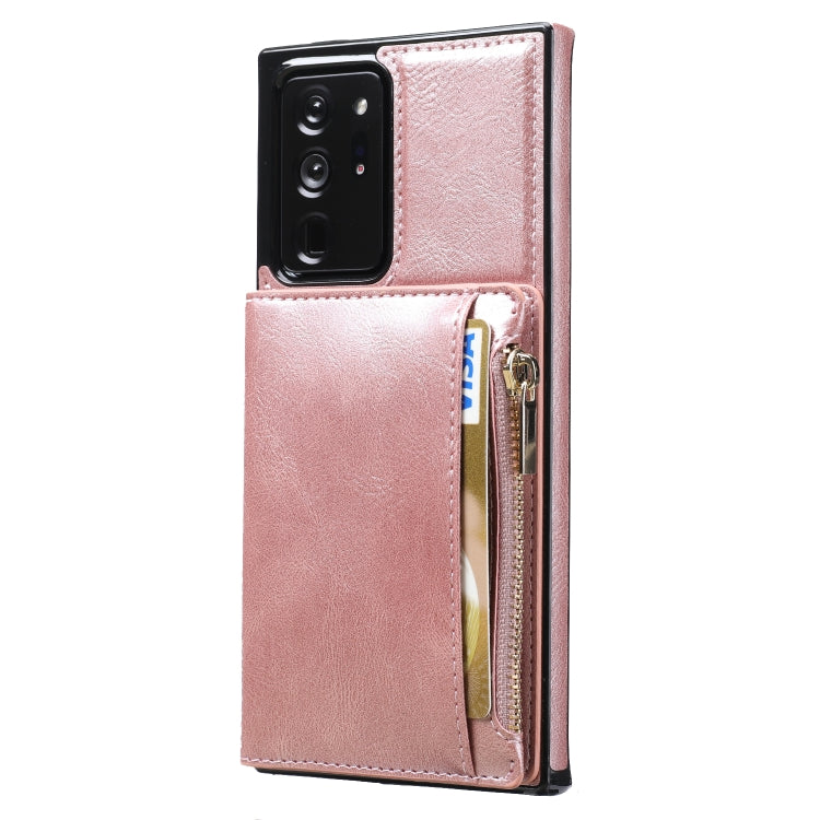 For Samsung Galaxy Note20 Ultra Zipper Wallet Bag PU Back Cover Shockrpoof Phone Case with Holder & Card Slots & Wallet