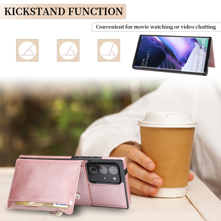 For Samsung Galaxy Note20 Ultra Zipper Wallet Bag PU Back Cover Shockrpoof Phone Case with Holder & Card Slots & Wallet