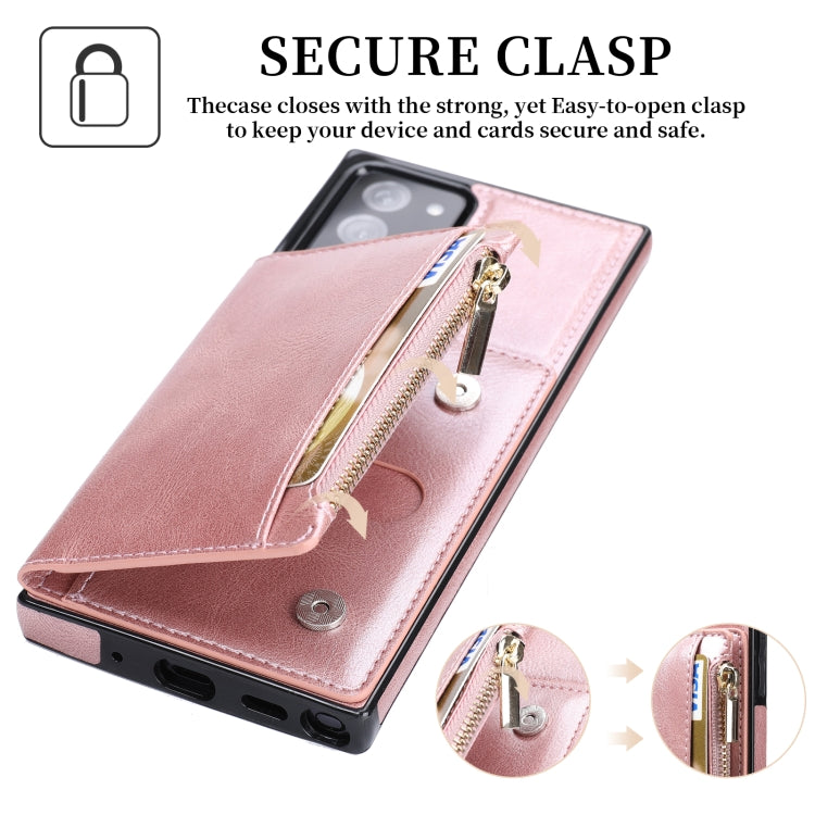 For Samsung Galaxy Note20 Ultra Zipper Wallet Bag PU Back Cover Shockrpoof Phone Case with Holder & Card Slots & Wallet