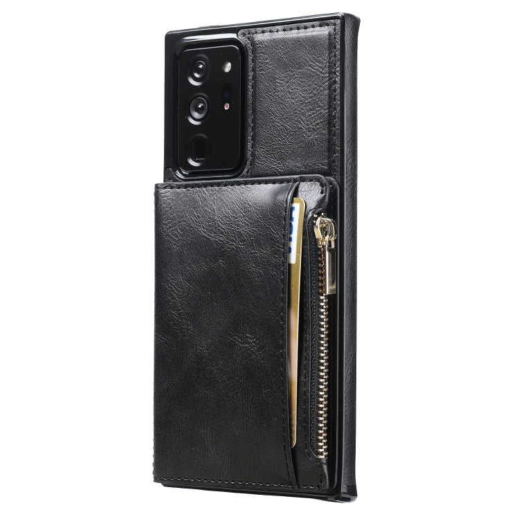 For Samsung Galaxy Note20 Ultra Zipper Wallet Bag PU Back Cover Shockrpoof Phone Case with Holder & Card Slots & Wallet