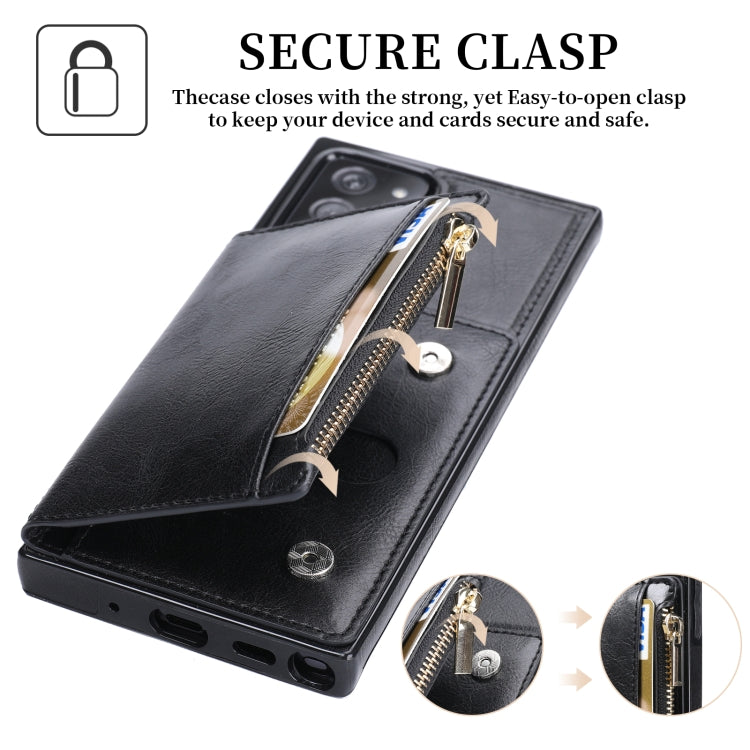 For Samsung Galaxy Note20 Ultra Zipper Wallet Bag PU Back Cover Shockrpoof Phone Case with Holder & Card Slots & Wallet