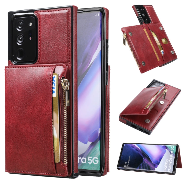 For Samsung Galaxy Note20 Ultra Zipper Wallet Bag PU Back Cover Shockrpoof Phone Case with Holder & Card Slots & Wallet