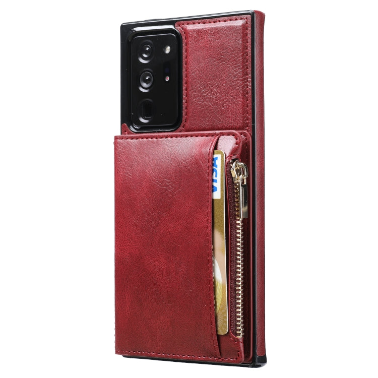 For Samsung Galaxy Note20 Ultra Zipper Wallet Bag PU Back Cover Shockrpoof Phone Case with Holder & Card Slots & Wallet