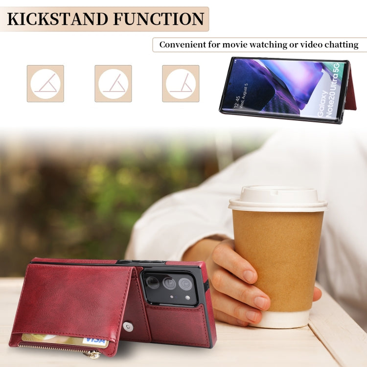For Samsung Galaxy Note20 Ultra Zipper Wallet Bag PU Back Cover Shockrpoof Phone Case with Holder & Card Slots & Wallet