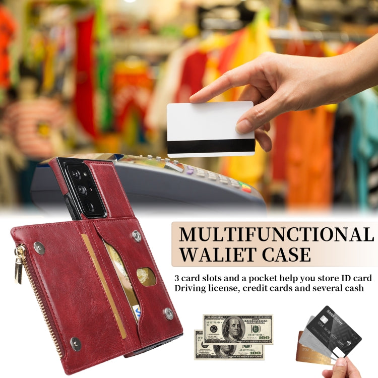 For Samsung Galaxy Note20 Ultra Zipper Wallet Bag PU Back Cover Shockrpoof Phone Case with Holder & Card Slots & Wallet