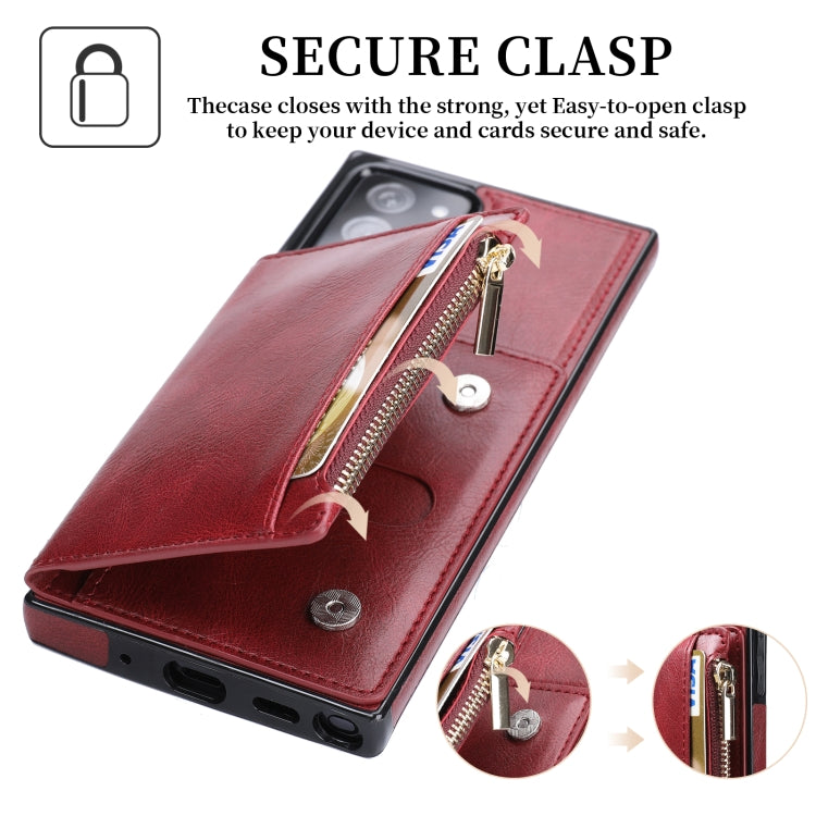 For Samsung Galaxy Note20 Ultra Zipper Wallet Bag PU Back Cover Shockrpoof Phone Case with Holder & Card Slots & Wallet
