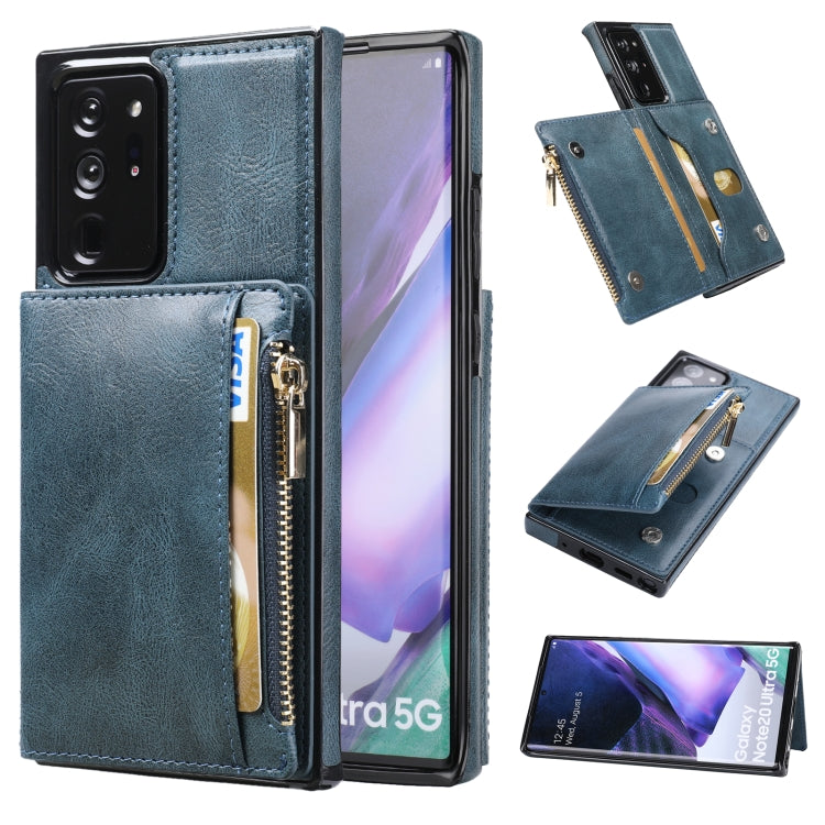 For Samsung Galaxy Note20 Ultra Zipper Wallet Bag PU Back Cover Shockrpoof Phone Case with Holder & Card Slots & Wallet