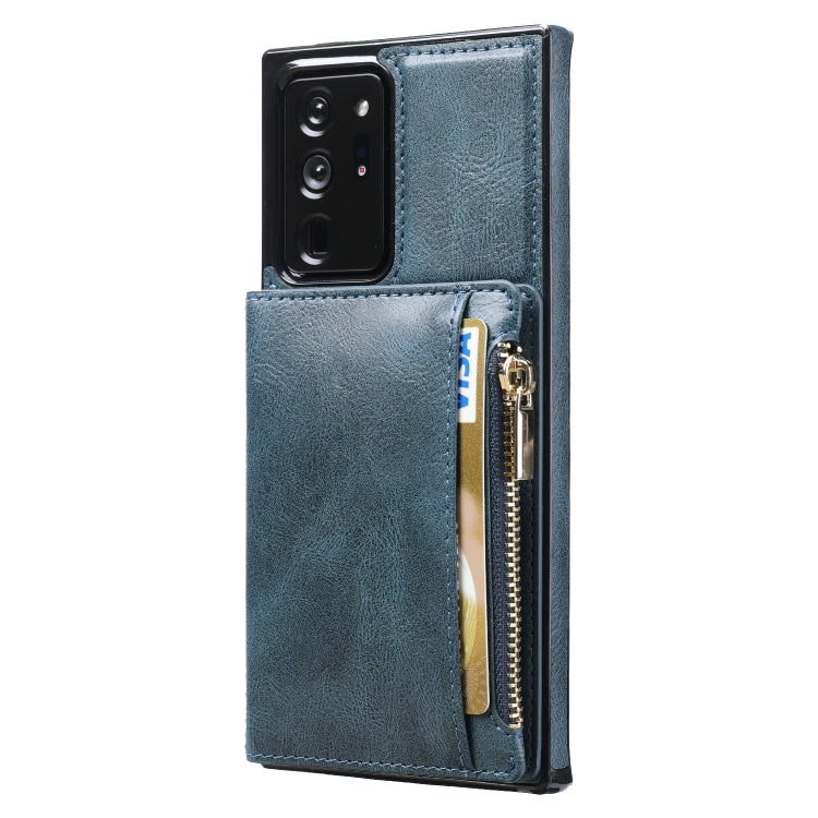 For Samsung Galaxy Note20 Ultra Zipper Wallet Bag PU Back Cover Shockrpoof Phone Case with Holder & Card Slots & Wallet
