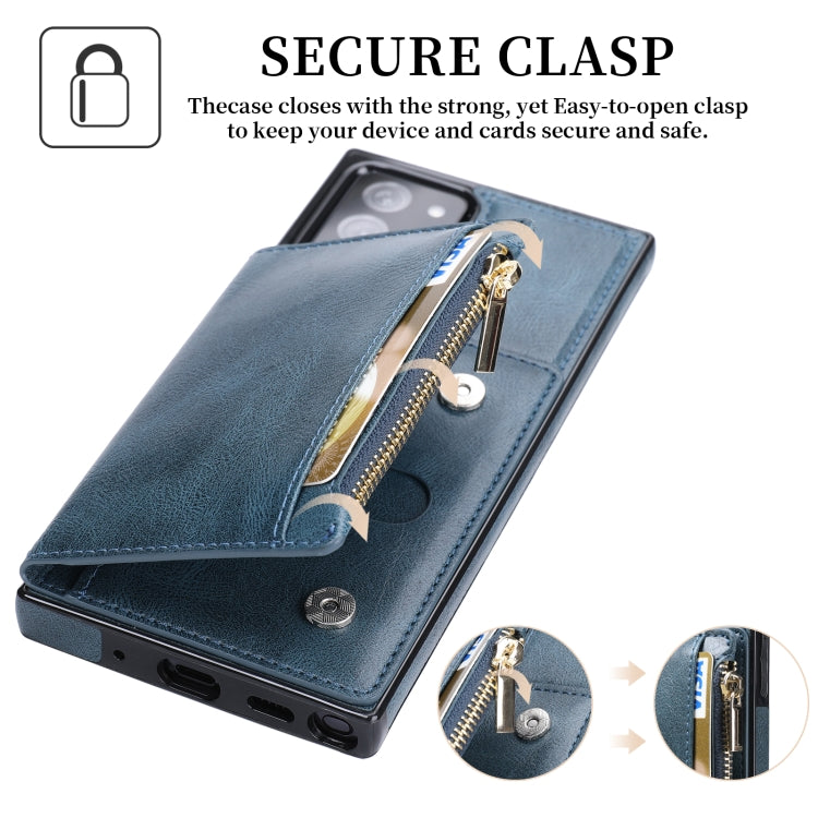For Samsung Galaxy Note20 Ultra Zipper Wallet Bag PU Back Cover Shockrpoof Phone Case with Holder & Card Slots & Wallet