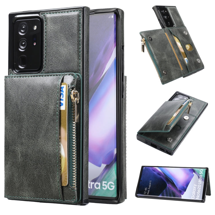 For Samsung Galaxy Note20 Ultra Zipper Wallet Bag PU Back Cover Shockrpoof Phone Case with Holder & Card Slots & Wallet