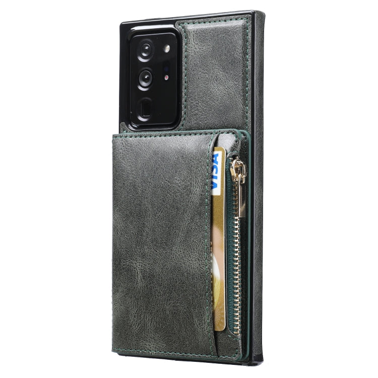 For Samsung Galaxy Note20 Ultra Zipper Wallet Bag PU Back Cover Shockrpoof Phone Case with Holder & Card Slots & Wallet