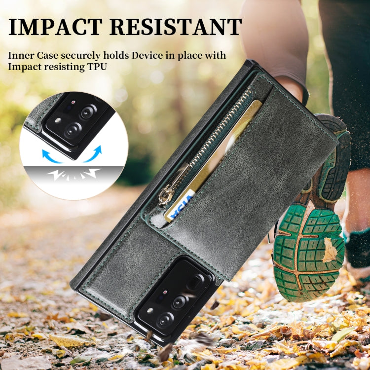For Samsung Galaxy Note20 Ultra Zipper Wallet Bag PU Back Cover Shockrpoof Phone Case with Holder & Card Slots & Wallet