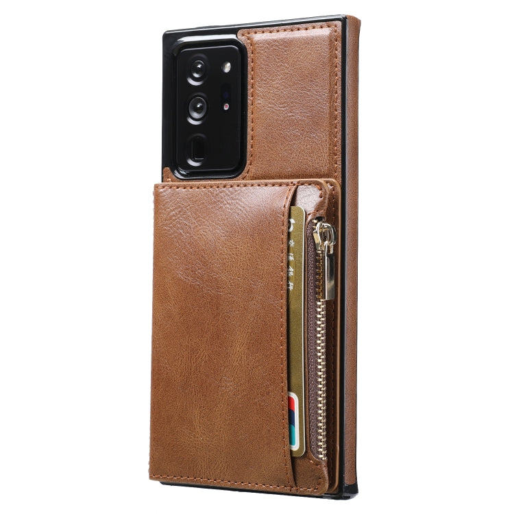 For Samsung Galaxy Note20 Ultra Zipper Wallet Bag PU Back Cover Shockrpoof Phone Case with Holder & Card Slots & Wallet