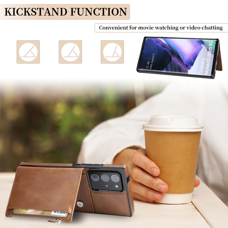 For Samsung Galaxy Note20 Ultra Zipper Wallet Bag PU Back Cover Shockrpoof Phone Case with Holder & Card Slots & Wallet