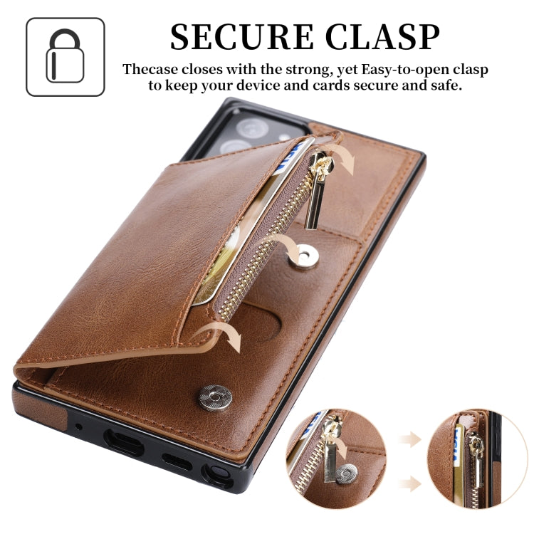 For Samsung Galaxy Note20 Ultra Zipper Wallet Bag PU Back Cover Shockrpoof Phone Case with Holder & Card Slots & Wallet