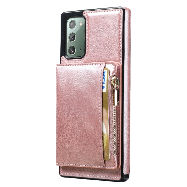 For Samsung Galaxy Note20 Zipper Wallet Bag PU Back Cover Shockrpoof Phone Case with Holder & Card Slots & Wallet
