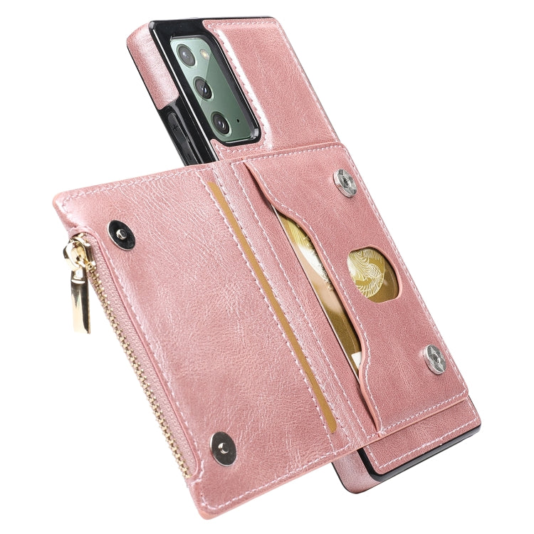 For Samsung Galaxy Note20 Zipper Wallet Bag PU Back Cover Shockrpoof Phone Case with Holder & Card Slots & Wallet