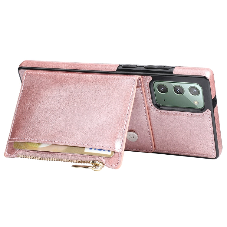 For Samsung Galaxy Note20 Zipper Wallet Bag PU Back Cover Shockrpoof Phone Case with Holder & Card Slots & Wallet