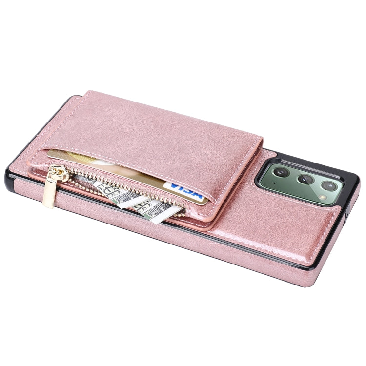 For Samsung Galaxy Note20 Zipper Wallet Bag PU Back Cover Shockrpoof Phone Case with Holder & Card Slots & Wallet