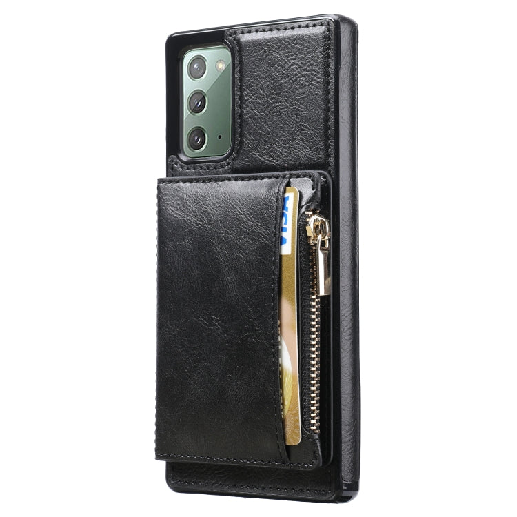 For Samsung Galaxy Note20 Zipper Wallet Bag PU Back Cover Shockrpoof Phone Case with Holder & Card Slots & Wallet