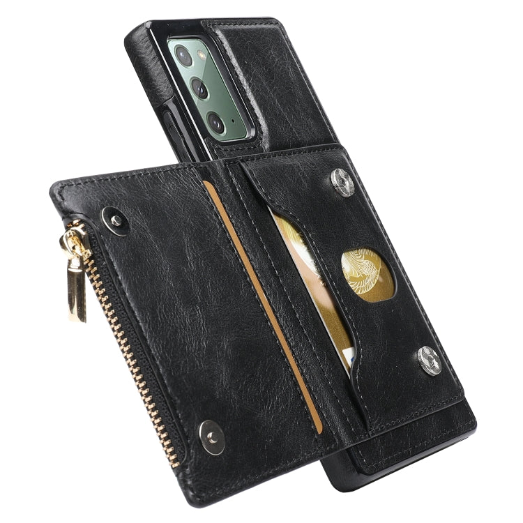 For Samsung Galaxy Note20 Zipper Wallet Bag PU Back Cover Shockrpoof Phone Case with Holder & Card Slots & Wallet