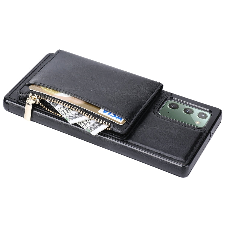 For Samsung Galaxy Note20 Zipper Wallet Bag PU Back Cover Shockrpoof Phone Case with Holder & Card Slots & Wallet