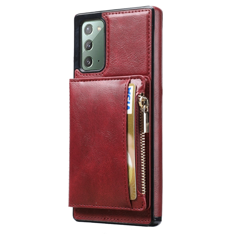 For Samsung Galaxy Note20 Zipper Wallet Bag PU Back Cover Shockrpoof Phone Case with Holder & Card Slots & Wallet