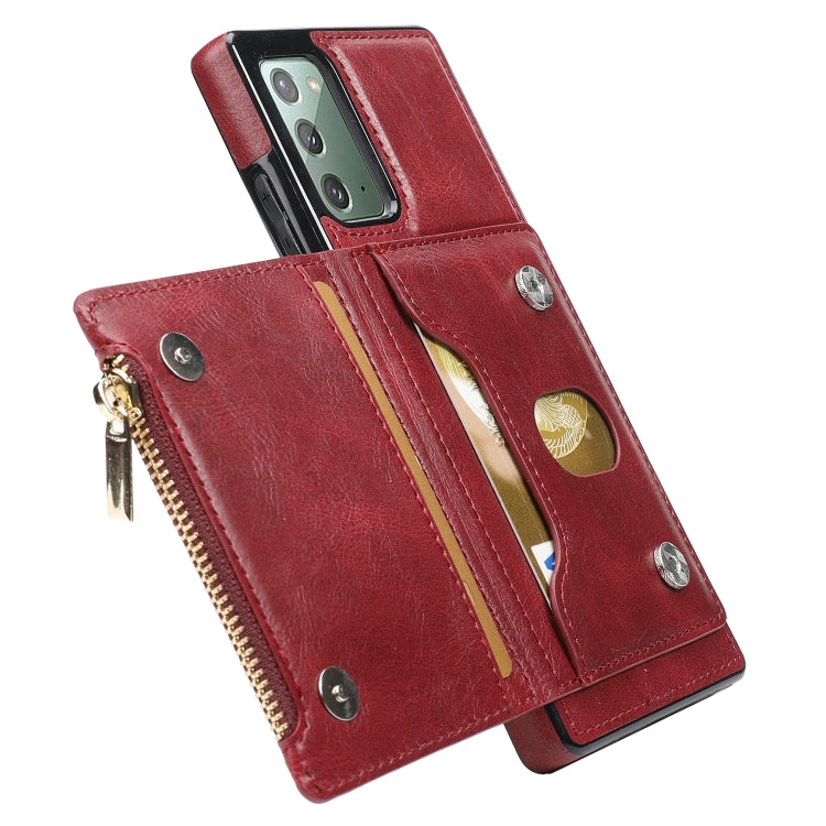 For Samsung Galaxy Note20 Zipper Wallet Bag PU Back Cover Shockrpoof Phone Case with Holder & Card Slots & Wallet