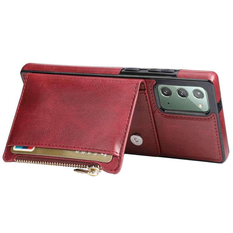 For Samsung Galaxy Note20 Zipper Wallet Bag PU Back Cover Shockrpoof Phone Case with Holder & Card Slots & Wallet