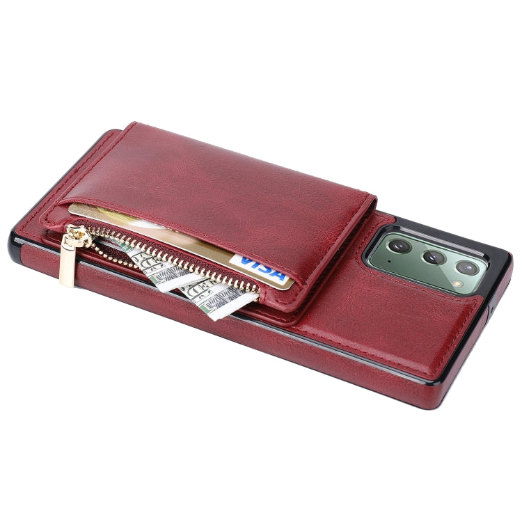 For Samsung Galaxy Note20 Zipper Wallet Bag PU Back Cover Shockrpoof Phone Case with Holder & Card Slots & Wallet