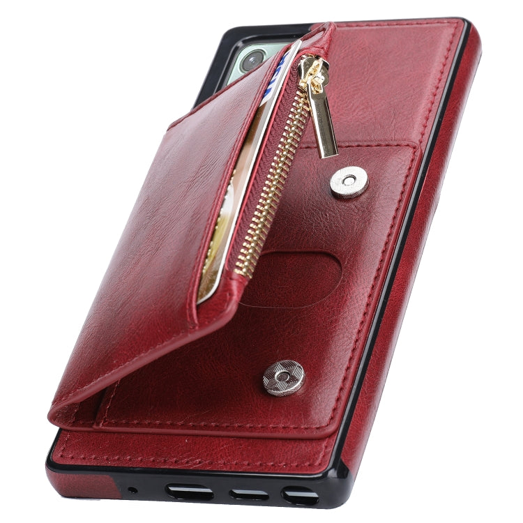 For Samsung Galaxy Note20 Zipper Wallet Bag PU Back Cover Shockrpoof Phone Case with Holder & Card Slots & Wallet