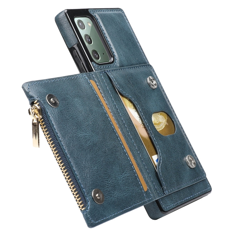 For Samsung Galaxy Note20 Zipper Wallet Bag PU Back Cover Shockrpoof Phone Case with Holder & Card Slots & Wallet