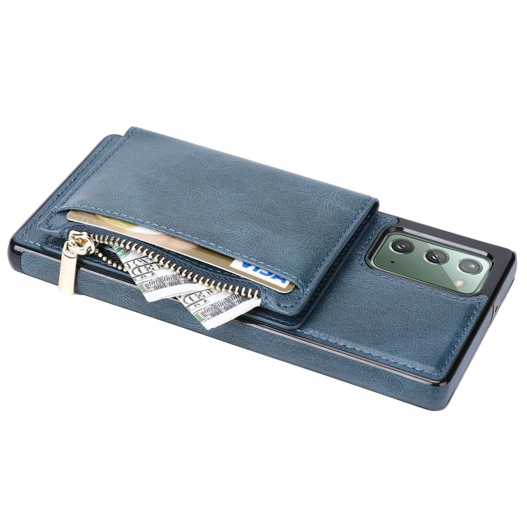 For Samsung Galaxy Note20 Zipper Wallet Bag PU Back Cover Shockrpoof Phone Case with Holder & Card Slots & Wallet