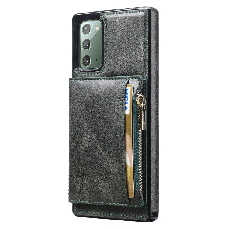 For Samsung Galaxy Note20 Zipper Wallet Bag PU Back Cover Shockrpoof Phone Case with Holder & Card Slots & Wallet