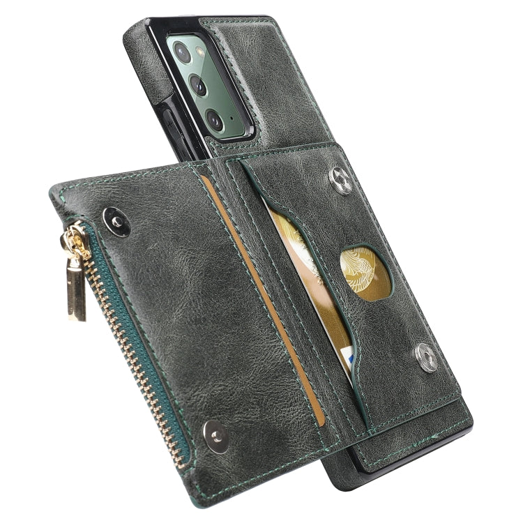 For Samsung Galaxy Note20 Zipper Wallet Bag PU Back Cover Shockrpoof Phone Case with Holder & Card Slots & Wallet