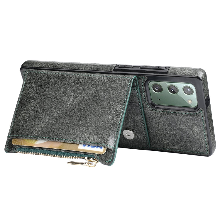 For Samsung Galaxy Note20 Zipper Wallet Bag PU Back Cover Shockrpoof Phone Case with Holder & Card Slots & Wallet