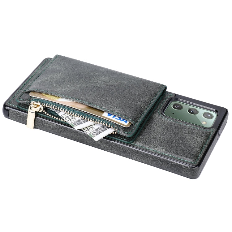 For Samsung Galaxy Note20 Zipper Wallet Bag PU Back Cover Shockrpoof Phone Case with Holder & Card Slots & Wallet