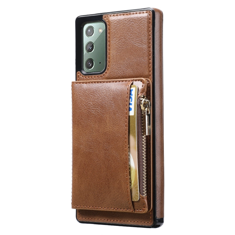 For Samsung Galaxy Note20 Zipper Wallet Bag PU Back Cover Shockrpoof Phone Case with Holder & Card Slots & Wallet