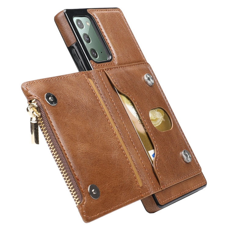 For Samsung Galaxy Note20 Zipper Wallet Bag PU Back Cover Shockrpoof Phone Case with Holder & Card Slots & Wallet