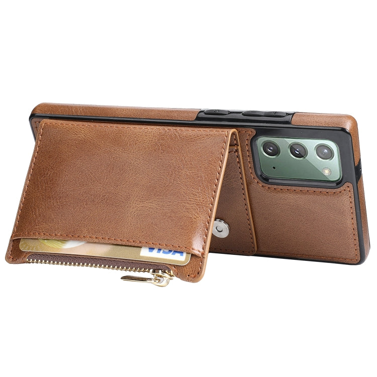 For Samsung Galaxy Note20 Zipper Wallet Bag PU Back Cover Shockrpoof Phone Case with Holder & Card Slots & Wallet